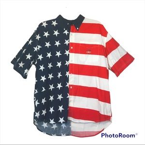 Ivy Crew Mens American Flag USA Shirt Size: XL Short Sleeve Button Front